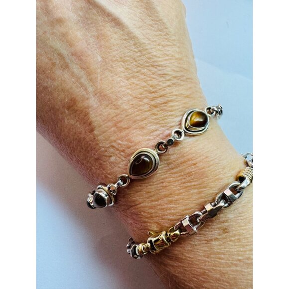 Estate Sterling Silver 925 Jonben Tiger Eye Designer Bracelet 8" 16.05g - Picture 7 of 9